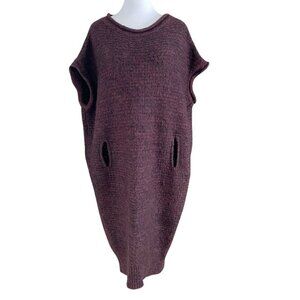 SARAH PACINI BURGUNDY WOOL MOHAIR BLEND BOAT NECK OVERSIZED TUNIC DRESS - XS